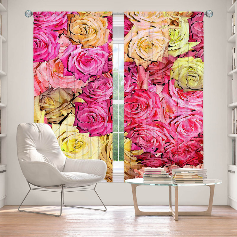 Paire de rideaux obscurcissant en polyester Addingham, L 40 po x L 82 po, Jaune / rose