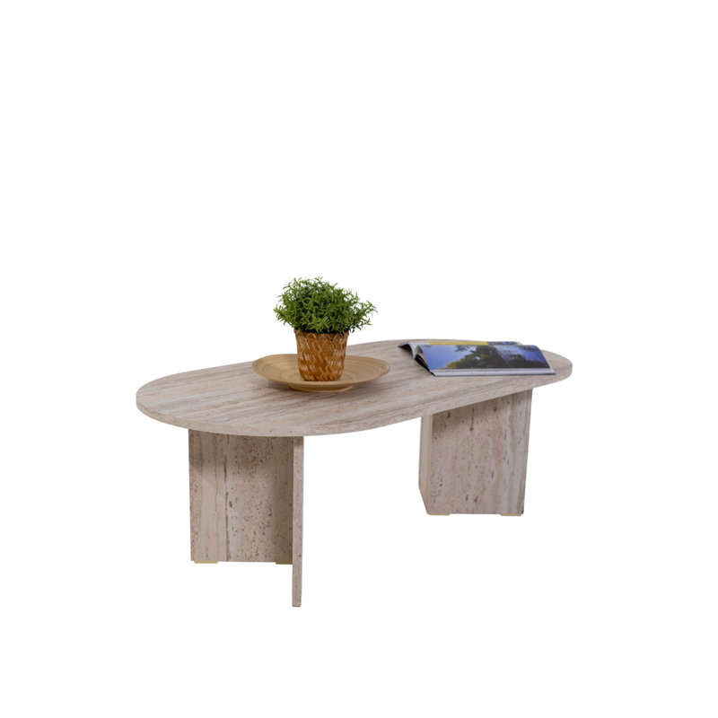 Table basse ovale en forme de pilule, travertin, Beige