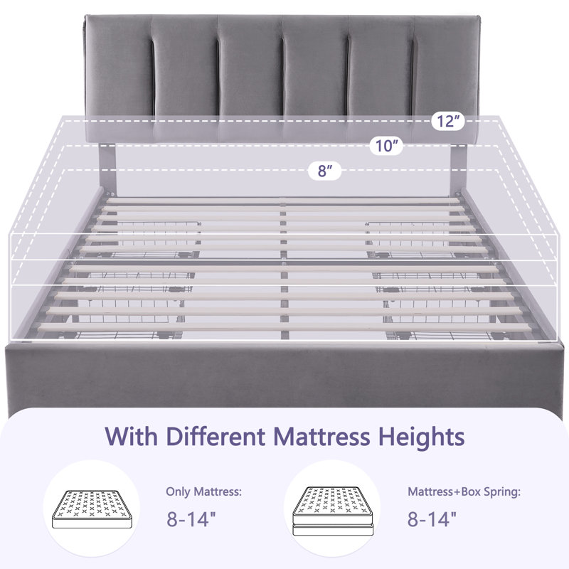 Cahlin Full Storage Bed Frame Velvet Upholstered Platform Bed with 4 Storage Drawer, Adjustable Headboard and Wood Slat Support, Gray