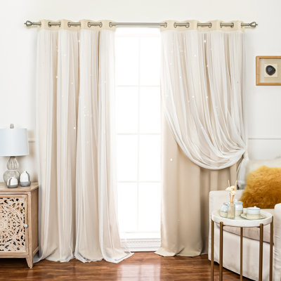 Night Sky Laser Punch Tulle Overlay Room Darkening Silver Grommet Curtains