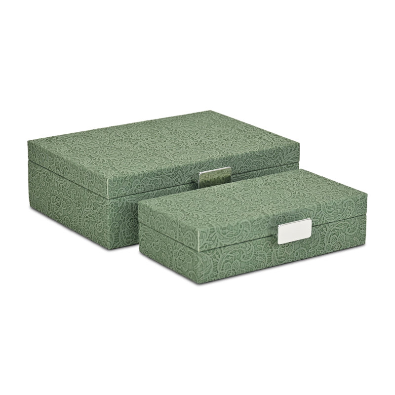 Ensemble de 2 boîtes de rangement avec poignées argentées Vyrna Doily, Vert