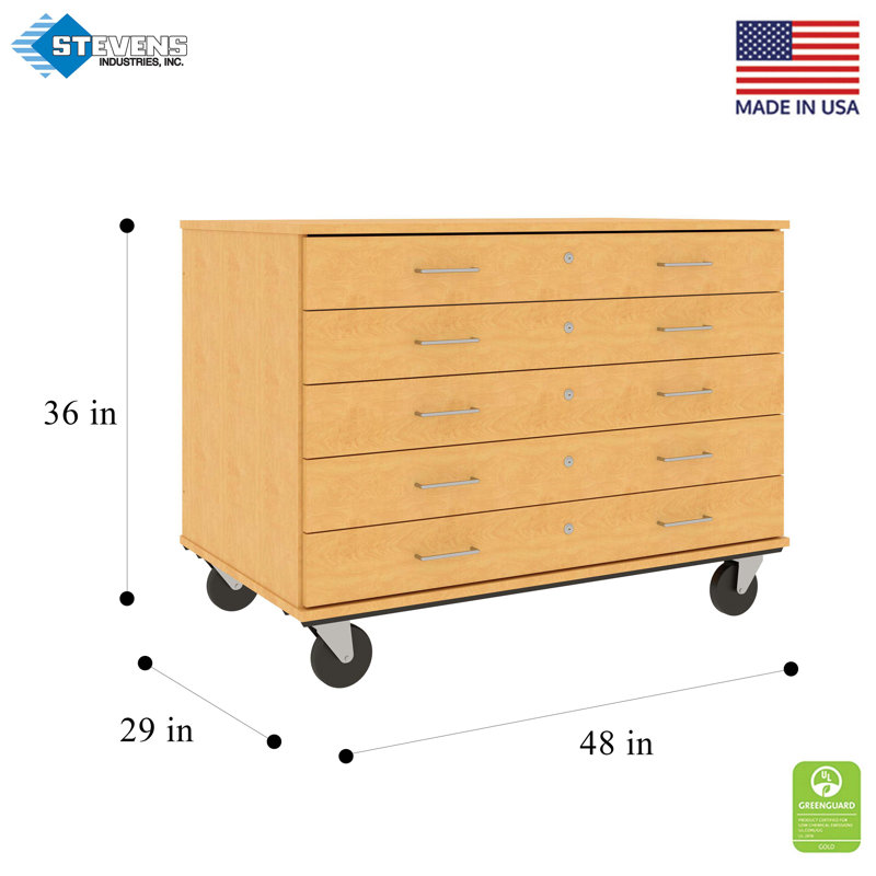 Armoire mobile à 5 compartiments avec roulettes, H 36 po x l 48 po x P 29 po, Érable