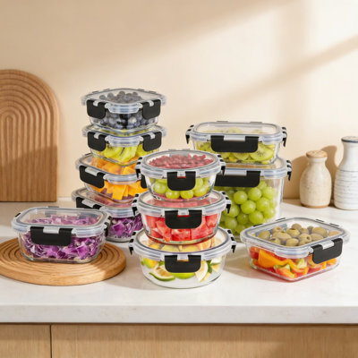 Premium Borosilicate Glass Food Storage Containers Set With Airtight Lids, 24-Piece Set For Meal Prep, Lunch, Oven, Freezer & Dishwasher Safe, BPA-Free