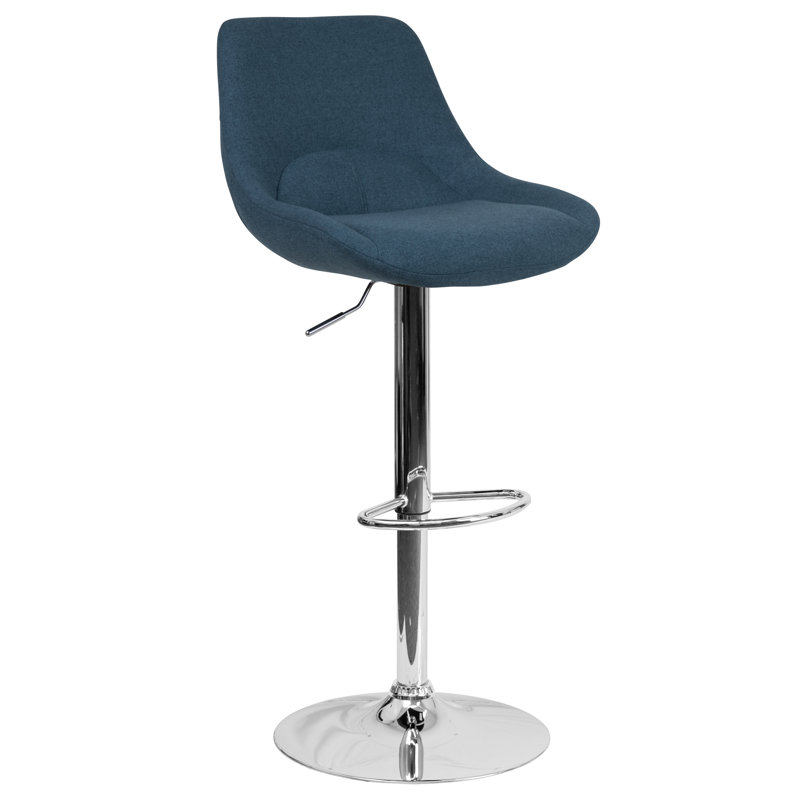 Tabouret de bar pivotant à hauteur réglable au gaz contemporain avec coussin de soutien - Tabouret de cuisine, Tissu bleu