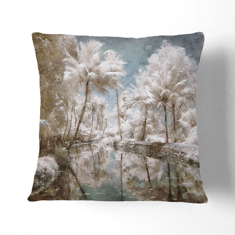 Tree View in Kerala India Cushion with Filling, White, 40cm H x 40cm W x 15cm D