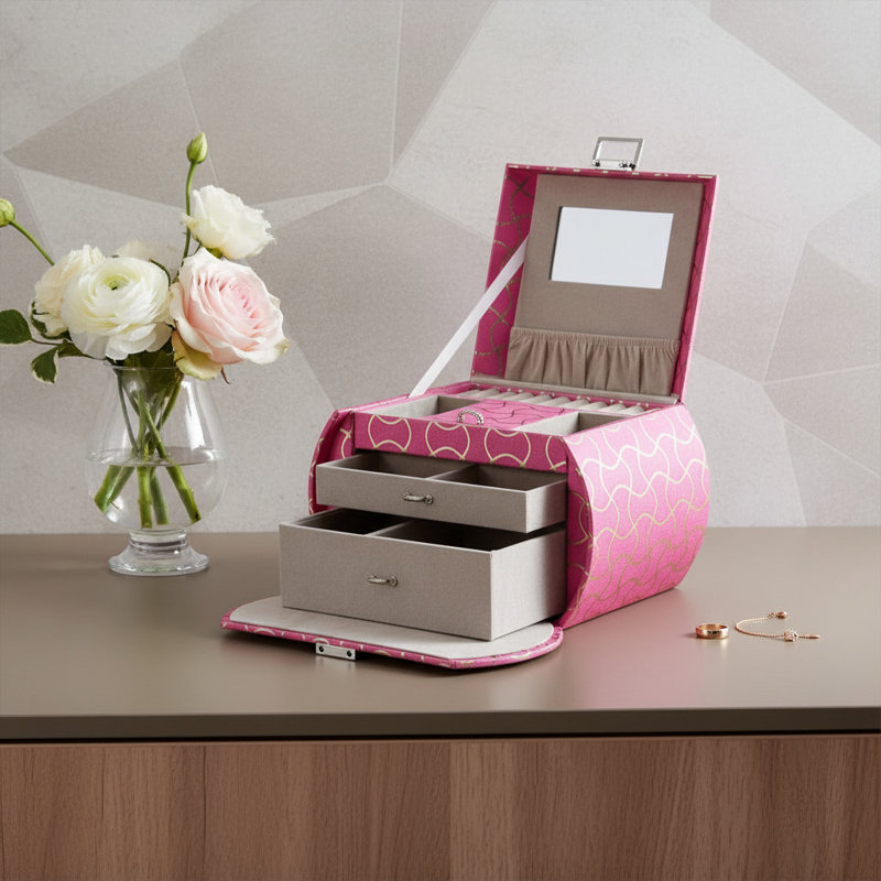 Coffret de voyage 9 "en cuir et rose
