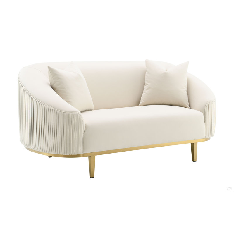 Causeuse en velours ivoire avec 2 coussins
