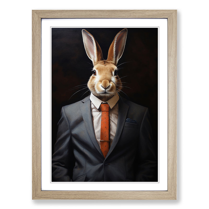 Rabbit In A Suit No.2 - Single Picture Frame Print on Wood, 34cm H x 25cm W x 2cm D, Oak