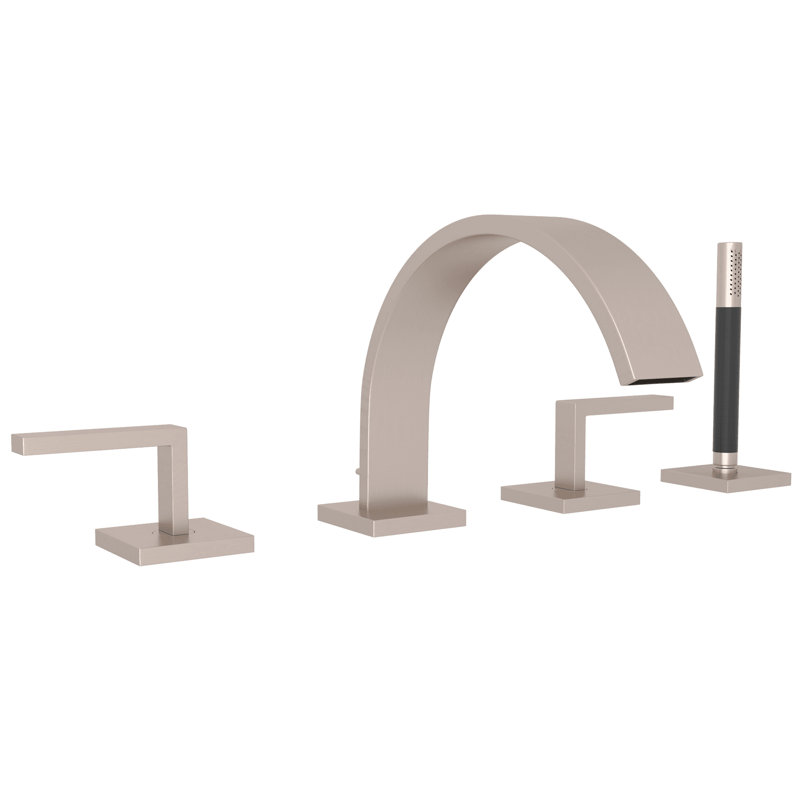 Wave 4-Hole Deck Mount Tub Filler, Satin Nickel