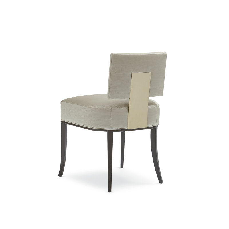 Caracole Classic Upholstered Dining Chair, Light Yellow, Bronze/Gold
