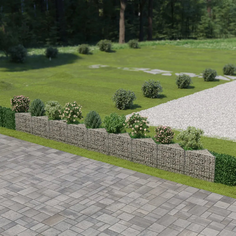 50cm H x 630cm W Silver Metal Gabion Wall