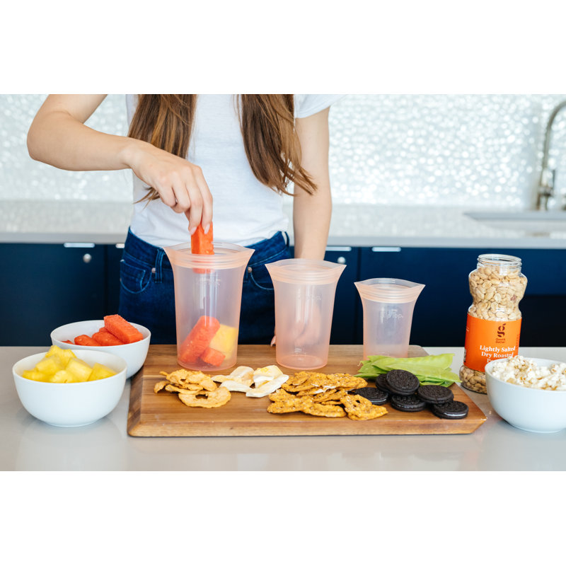 Zip Top Reusable Food Storage Bags | 3 Cup Set [Gray] | Microwave, Dishwasher and Freezer Safe, Gray