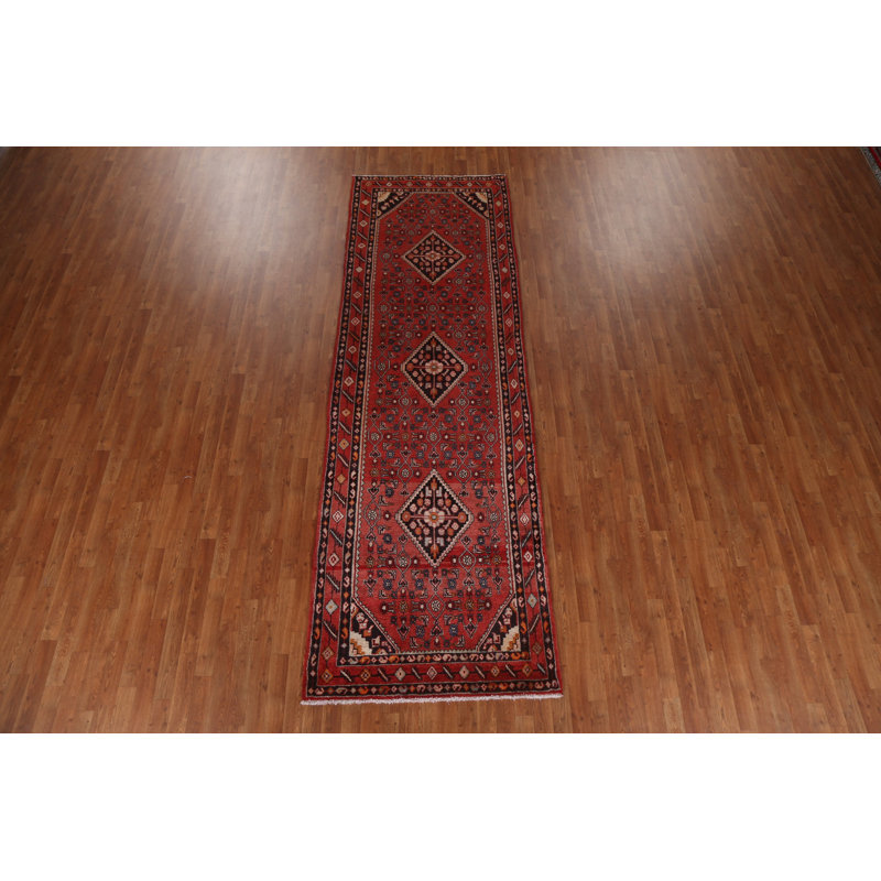 Geometric Red  Traditional Runner Rug 4x12
