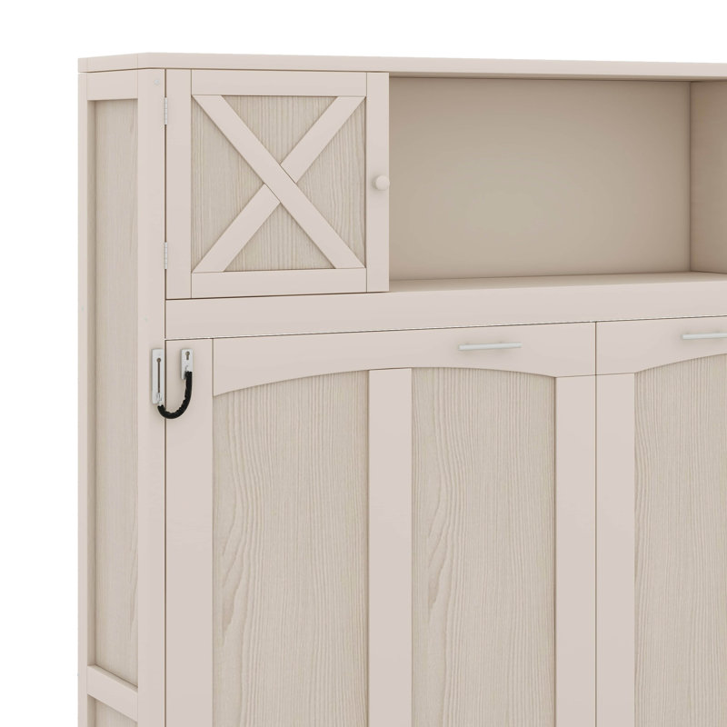 Lit escamotable double pleine grandeur avec tablette de rangement et porte intégrée, lit escamotable horizontal escamotable