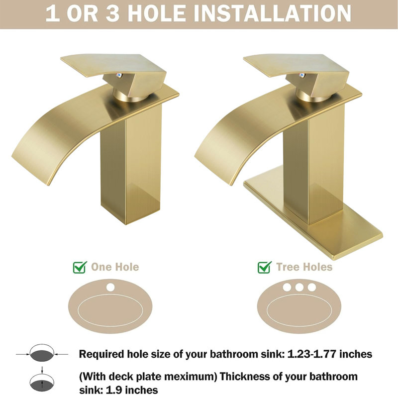 Single-Hole Single-handle Bathroom Faucet with Drain Assembly, Brushed Gold