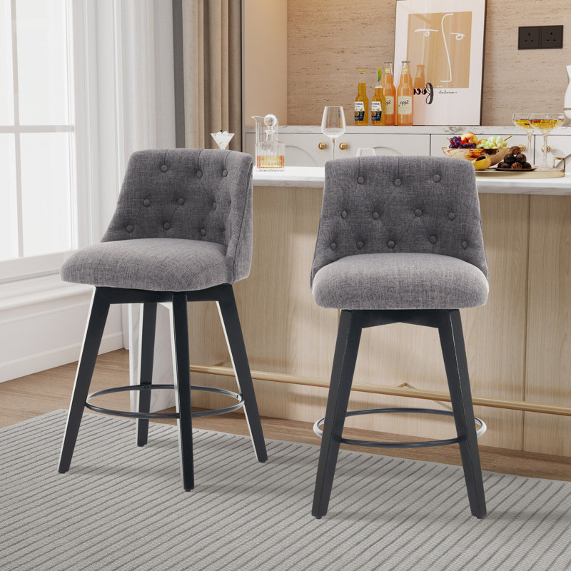 Tabourets de comptoir pivotants à dossier capitonné (ensemble de 2), Gris foncé