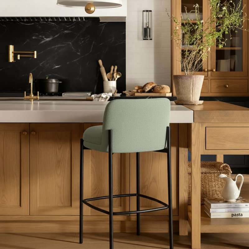 Bourton Upholstered Counter Stool with Metal Frame, Mint Chenille Fabric