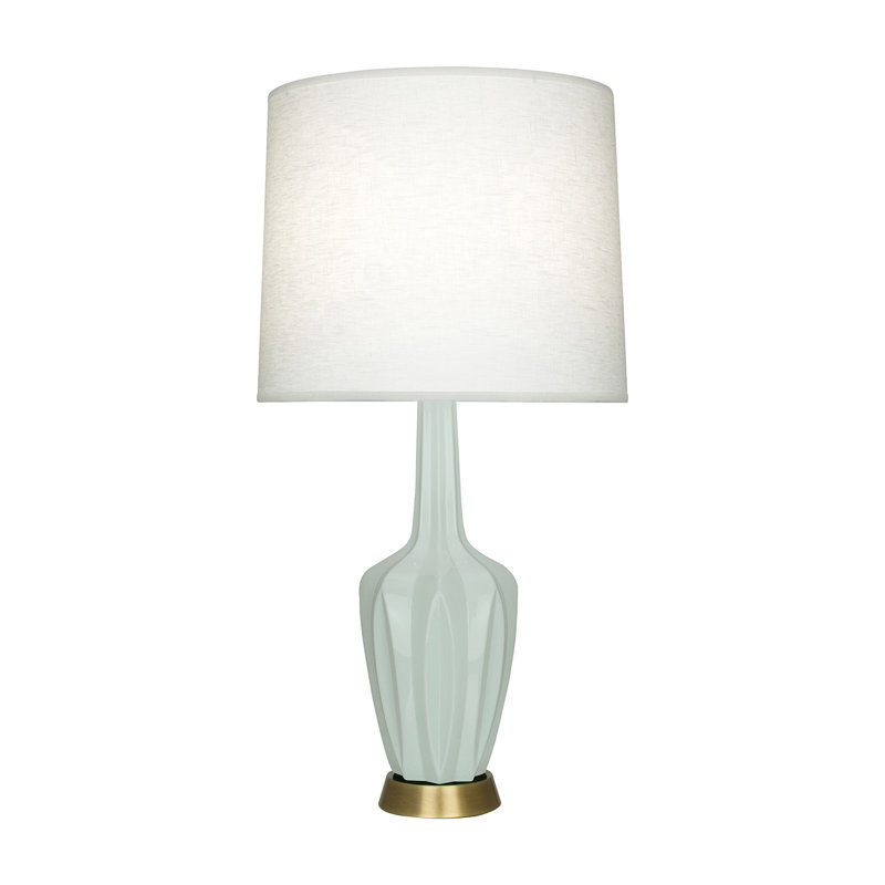 Petite lampe d'appoint Emma, H 30 po x l 6,25 po x P 15 po, Vernis céladon, Céramique / métal