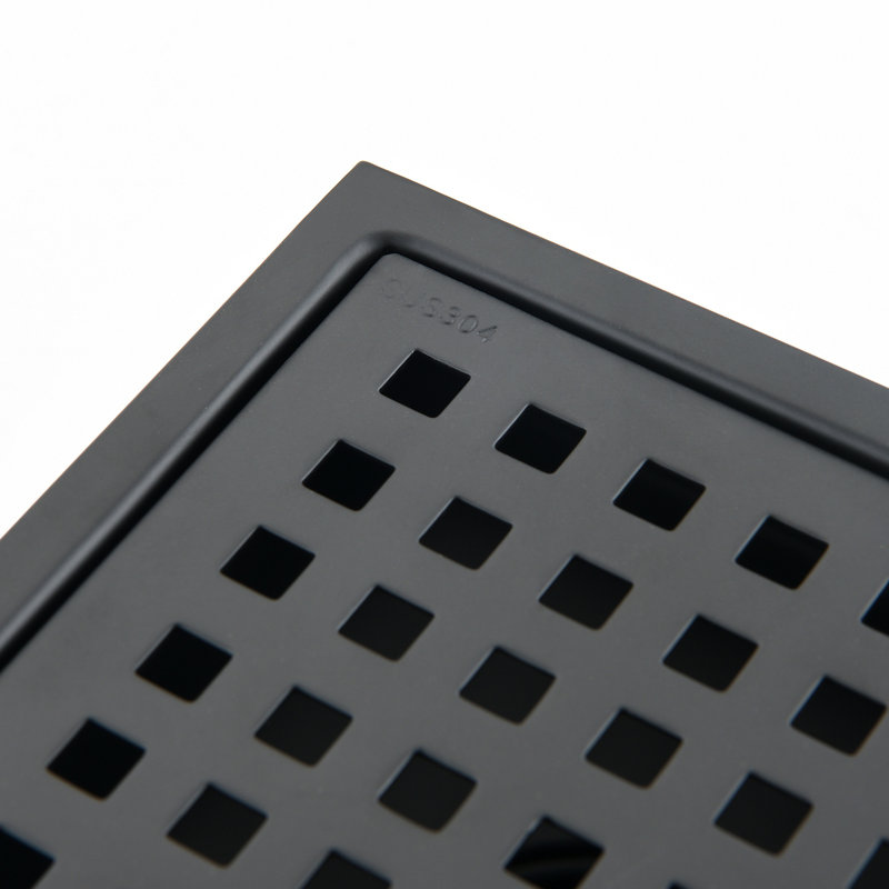 6 Inch Square Shower Floor Drain, Matte Black