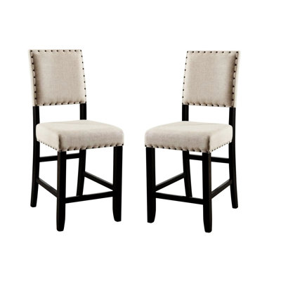 Rustic Charm Beige Linen Like Fabric 2Pcs Counter Height Chairs Dining Room Furniture Nailhead Trim Antique Black Bold Distressed Details Wood -  Red Barrel StudioÂ®, 784E3E986FA9441880A6BC649B3560A1