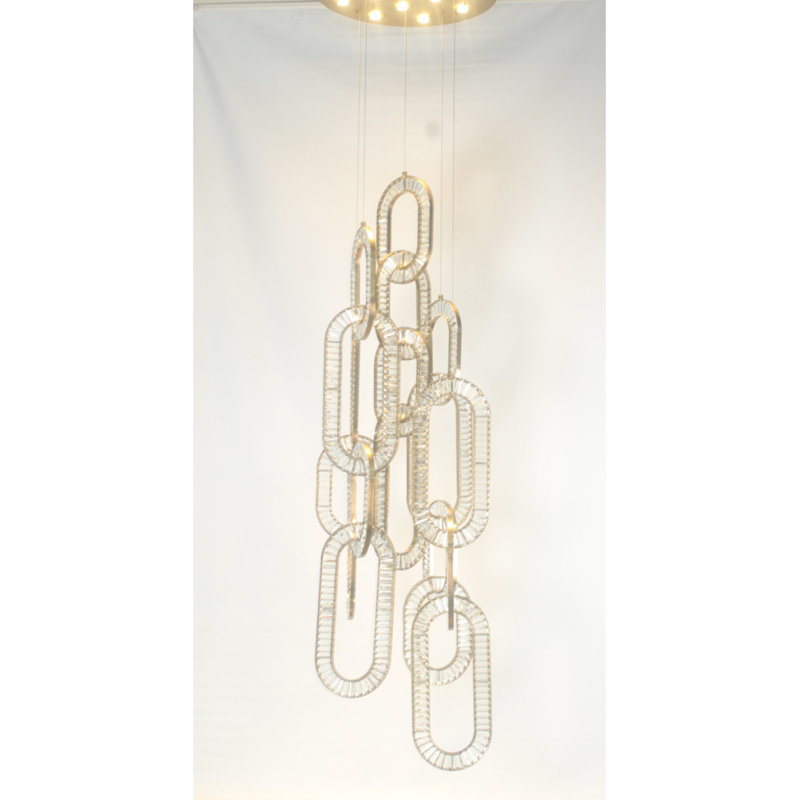 Lustre en acier inoxydable à 32 lumières Windfall JEWEL, Transparent, H 6 po x l 30 po x P 30 po, Laiton brossé