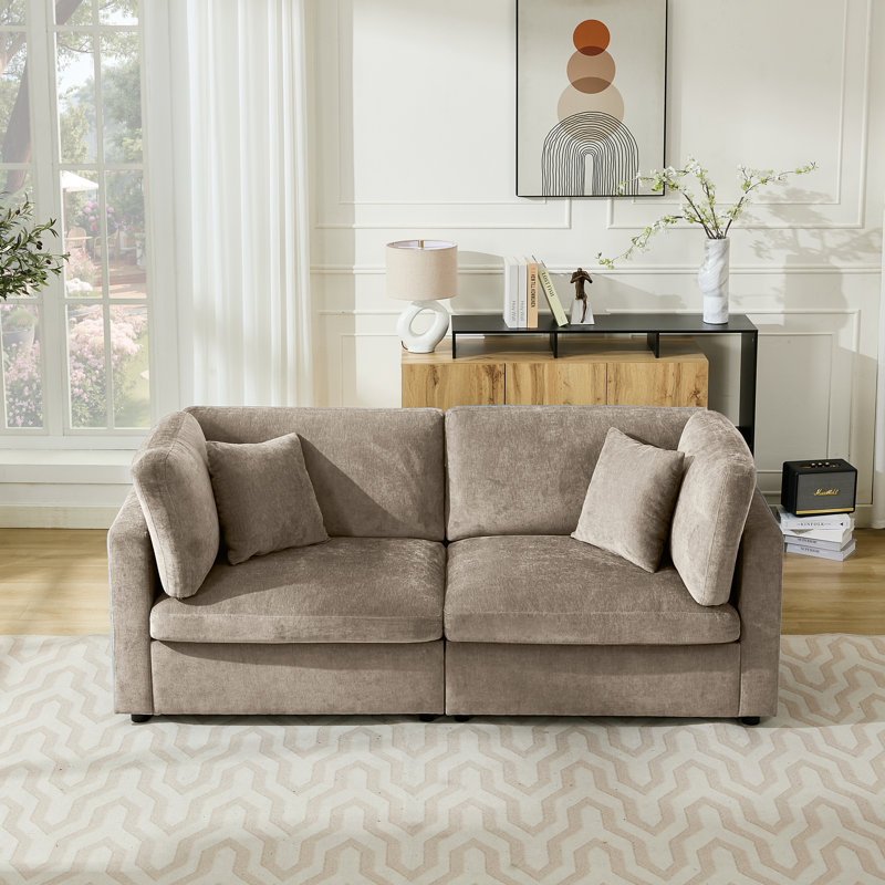 82.7” W Oversized Down-Filled 2-Seater Modular Sofa, Khaki
