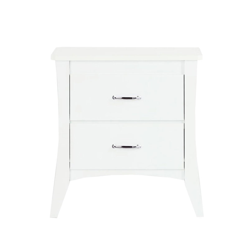 White Nightstand With Two Size Drawers And Function White 2 Tapered Leg Design