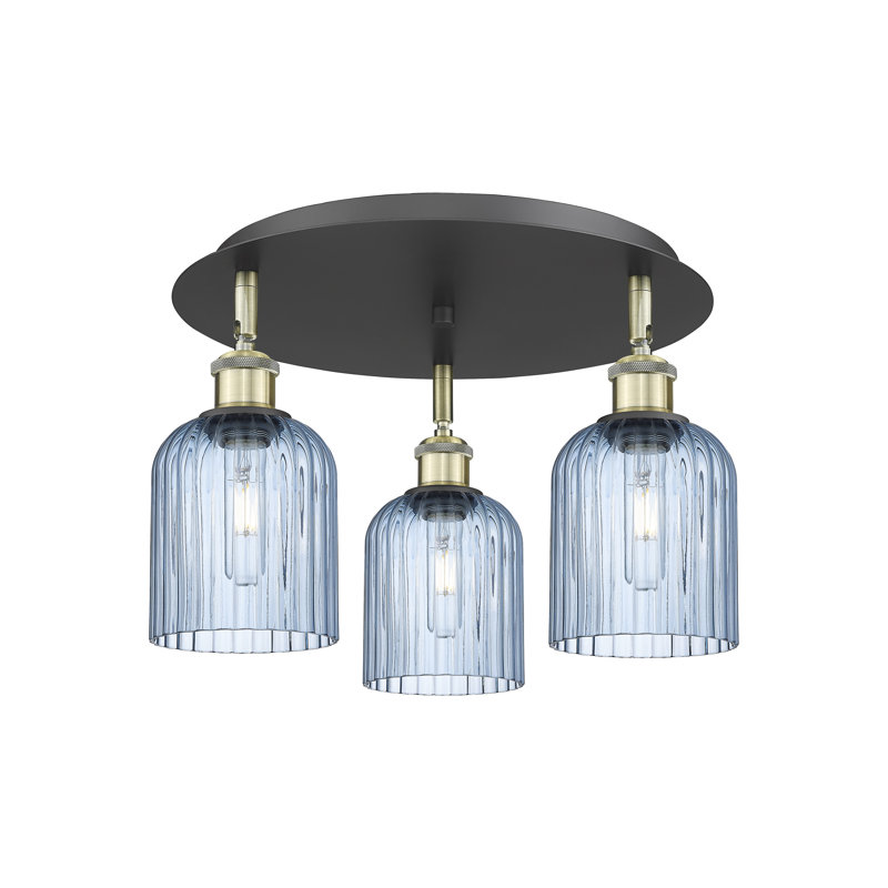 Ballston - Trig - 3 Light 17" Flush Mount, Princess Blue, Black Antique Brass