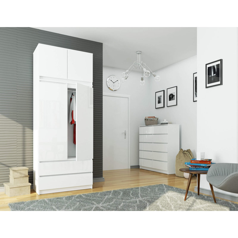 Jacobs 2 Door Manufactured Wood Wardrobe, White Gloss