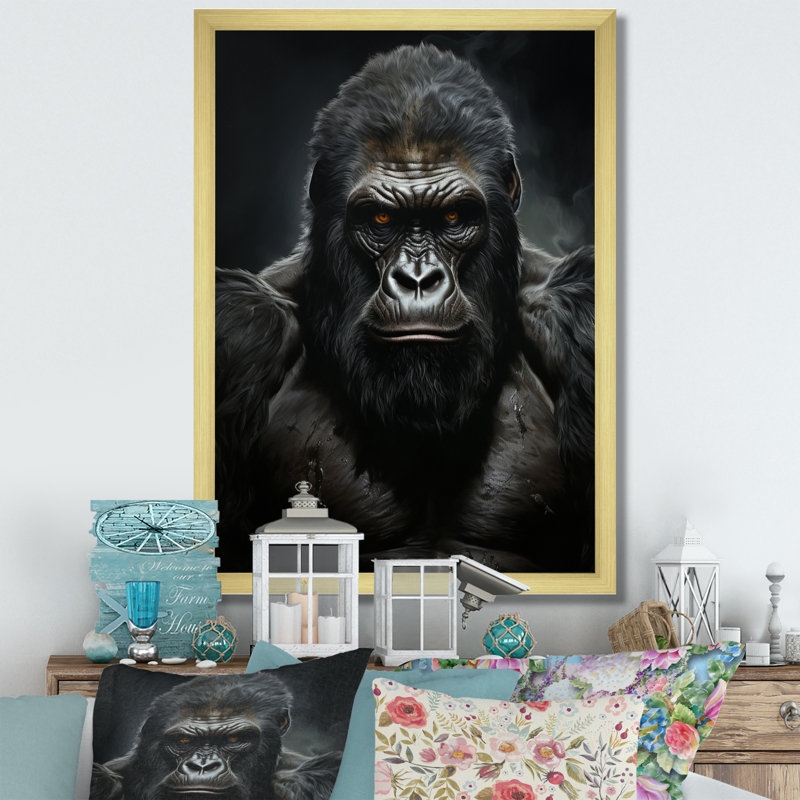 «Kouchu Black and White Gorilla Majestic III», reproduction d'art sur toile, H 40 po x l 30 po x P 1,5 po, Or