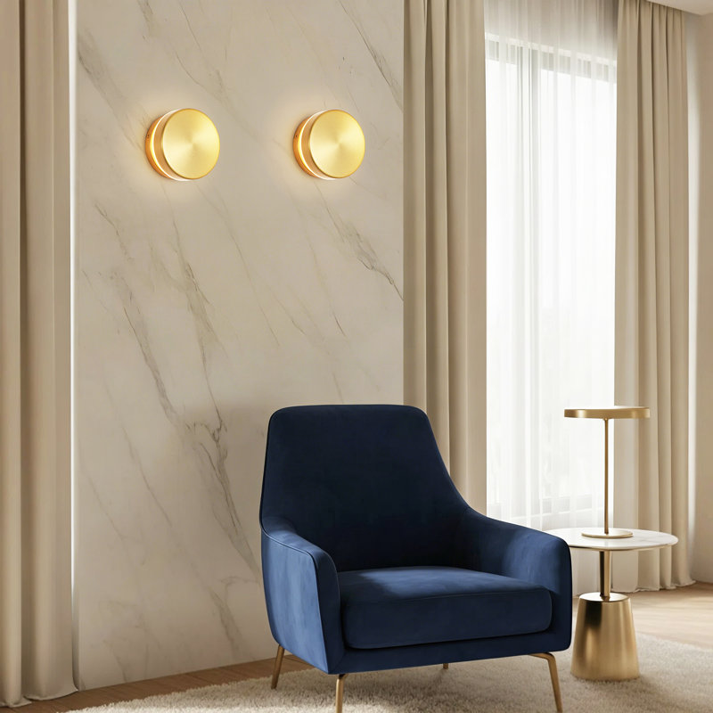 1-Light 4.7" Dimmable Minimalist Round LED Wall Sconce with Warm Brass Finish