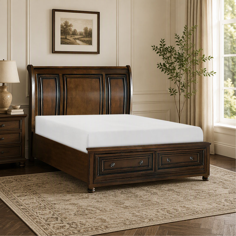 Lit plateforme traditionnel avec rangement pour pied de lit, California King