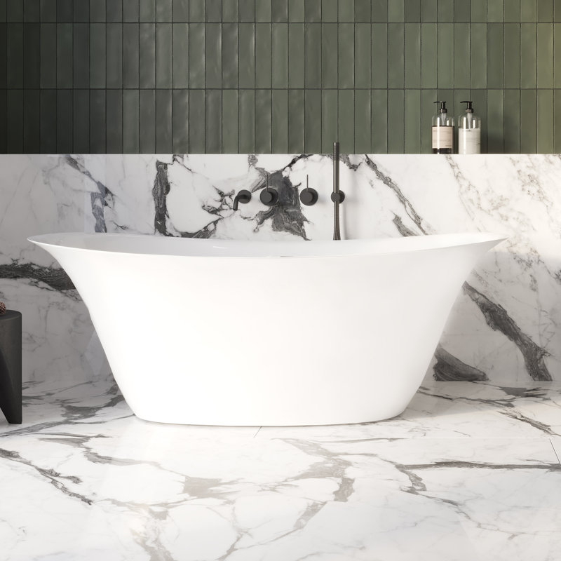 Maricela 72" Freestanding Soaking Bathtub, Gloss White
