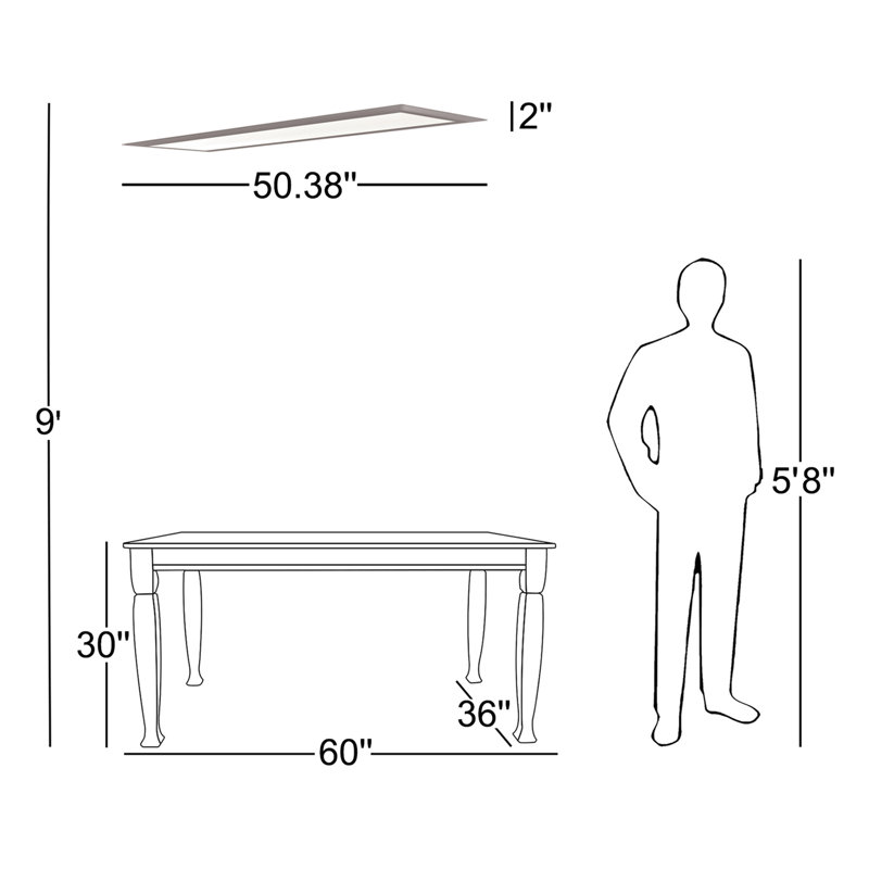 Plafonnier encastré simple à DEL 1 lumière 50,38 po Lovato, Nickel satiné