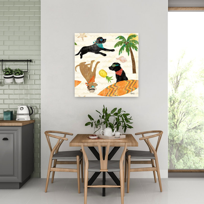 Good Good Vibes Pattern Ib Abstract Palm Tree Starfish Dog Coastal Art, H 32 po x l 32 po