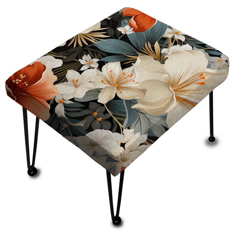 White And Gold Tropical Floral Paradise - Floral Rectangle Ottoman
