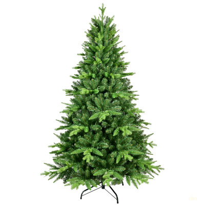 7Ft Pre-Lit Christmas Tree With 450 Warm  LED Lights, 1692 Tips Realistic PE+PVC Hinged Tree With Metal Stand, Full Artificial Xmas Tree For Holiday Decoration