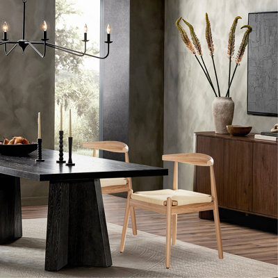 Weave Dining Chairs Set Of 2, Mid-Century Modern Kitchen Chair With & Handwoven Seat For Living Dining Room