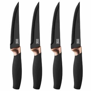 Pfaltzgraff Serrated Steak Knives Black Handle w Rivets in Plastic Sheath  11
