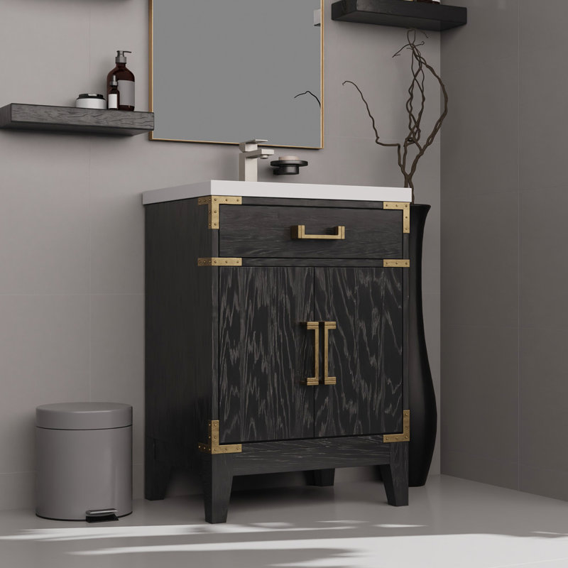 18 po Meuble-lavabo 24 po x 24 po avec comptoir en acrylique, robinet et miroir inclus, Noir