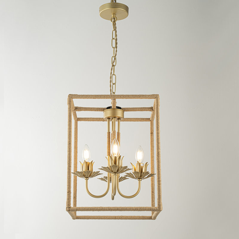 Lustre carré en rotin tissé à 4 lumières Ombret