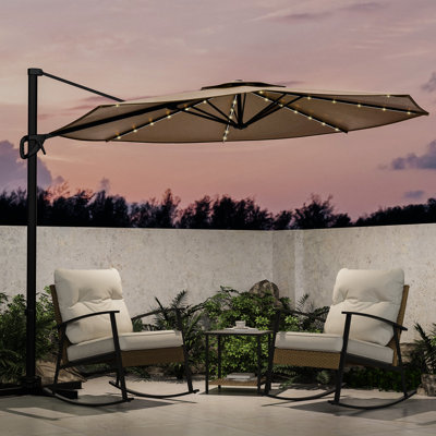 Parasol de patio en porte-à-faux à DEL 10 pi avec cadre en métal robuste à 8 nervures pour piscine, jardin