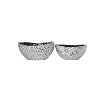 Ceramic Oval Pot Set of Two Electroplated Finish Silver-6.50"H
