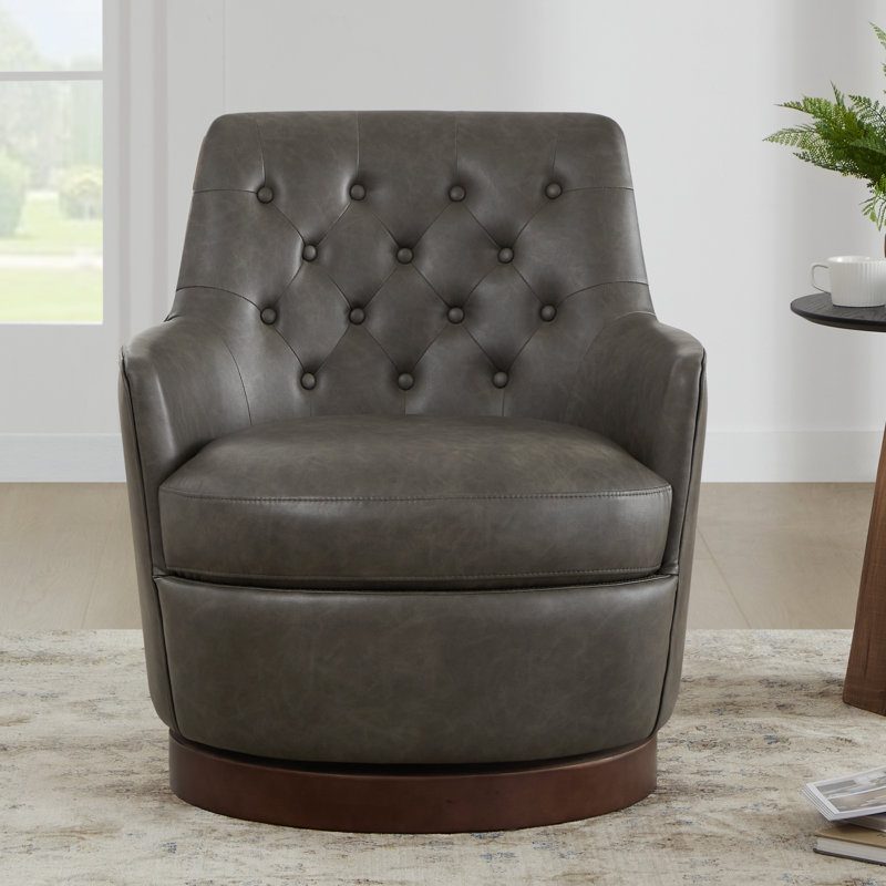 Fauteuil en cuir 29,1 po Brishen, Similicuir gris foncé