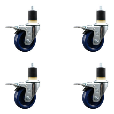 3.5 Inch SS Solid Poly Swivel 1-7/8 Inch Expanding Stem Caster Set Total Lock Brake