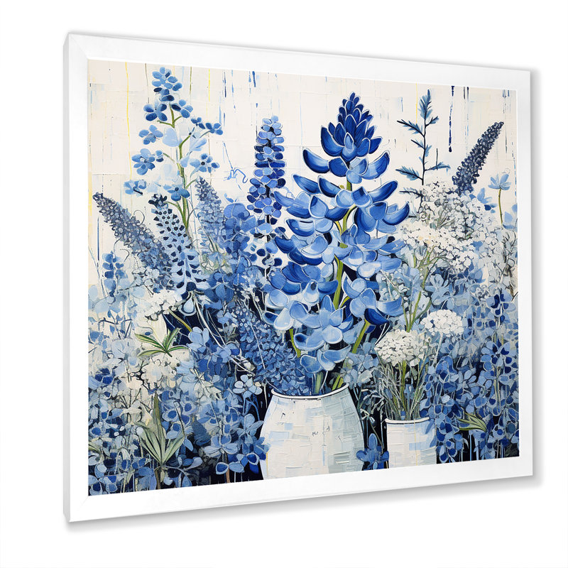 Bonnets bleus dans un vase harmonie minimalisme - Bonnets bleus, salon d'art mural FDP107242, H 30 po x l 30 po x P 1 po