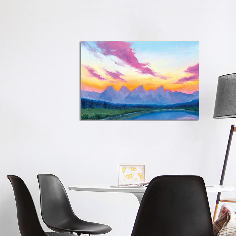 Tetons At Dusk by Andrea Fairservice - Painting on Canvas, Wrapped Canvas, 101.6 cm H x 66.04 cm W x 3.175 cm D