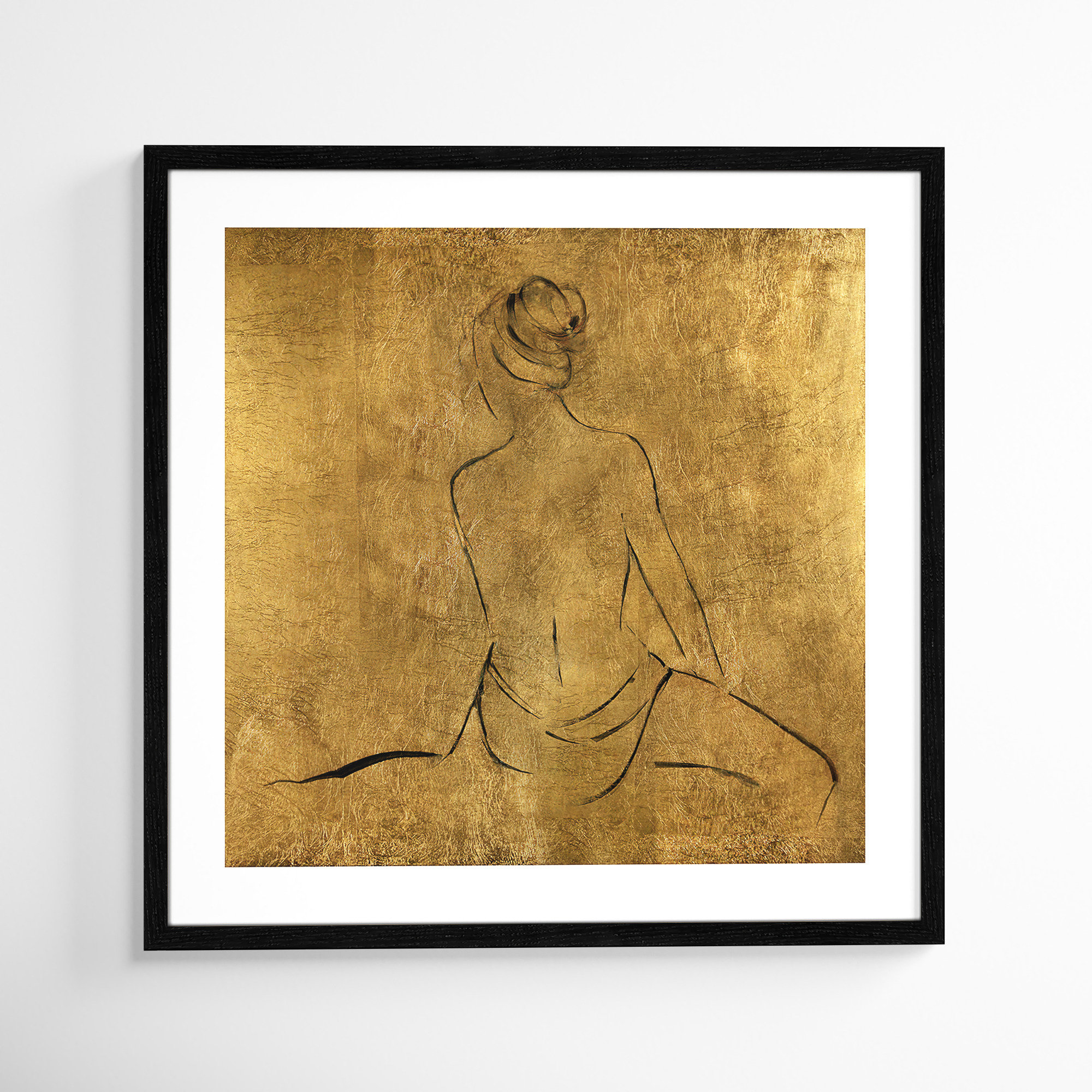 Golden Bather II by Sally Swatland - Painting Print, Black Wood Framed Paper, 28.75" H x 28.75" W x 0.75" D