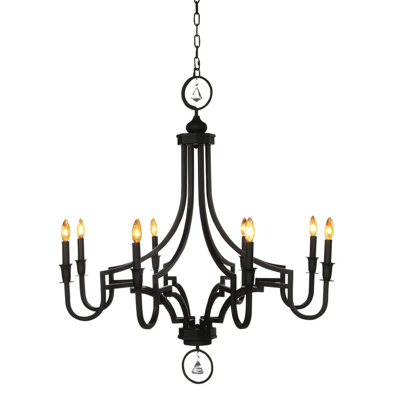 Casper 8 - Light Candle Style Empire Chandelier Wrought Iron Accents, Deep Ocean, 320V