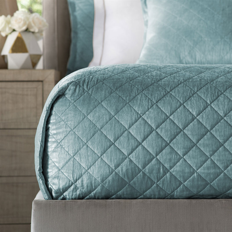 Chloe Sea Foam King Diamond Quilted Velvet Coverlet